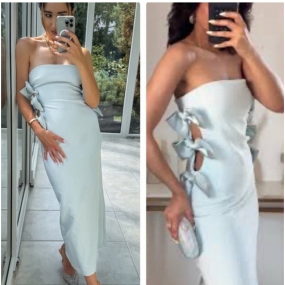 Zara Dresses & Skirts - Bloggers Fave Zara Bow Dress, Size S Light Blue Green Sage